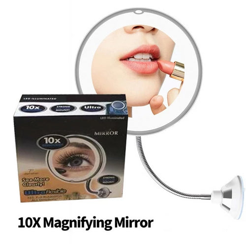 360 Degree Rotation 10X Magnifying LED Makeup Mirror